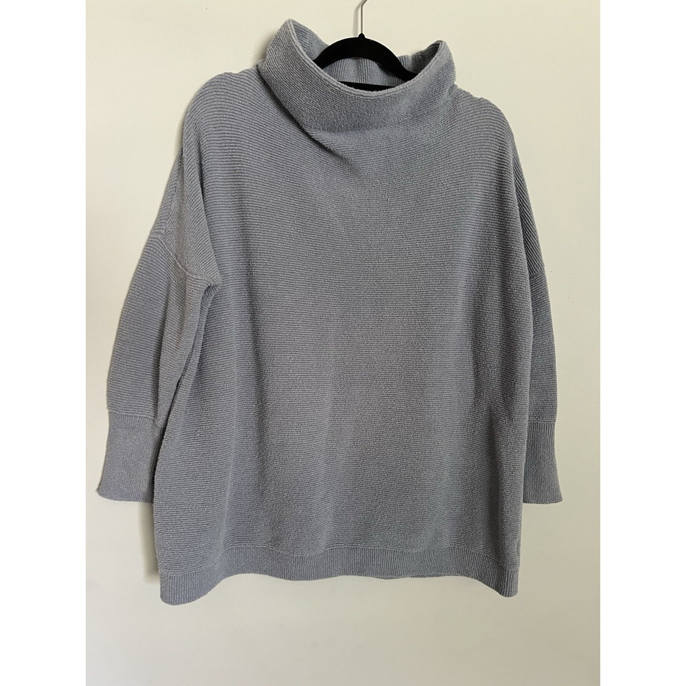 Free People Sweater Women Small Blue Grey Slouchy Tunic Ribbed Oversized Boho